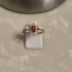 Gold CZ and Orange Citrine Ring Size 6.5